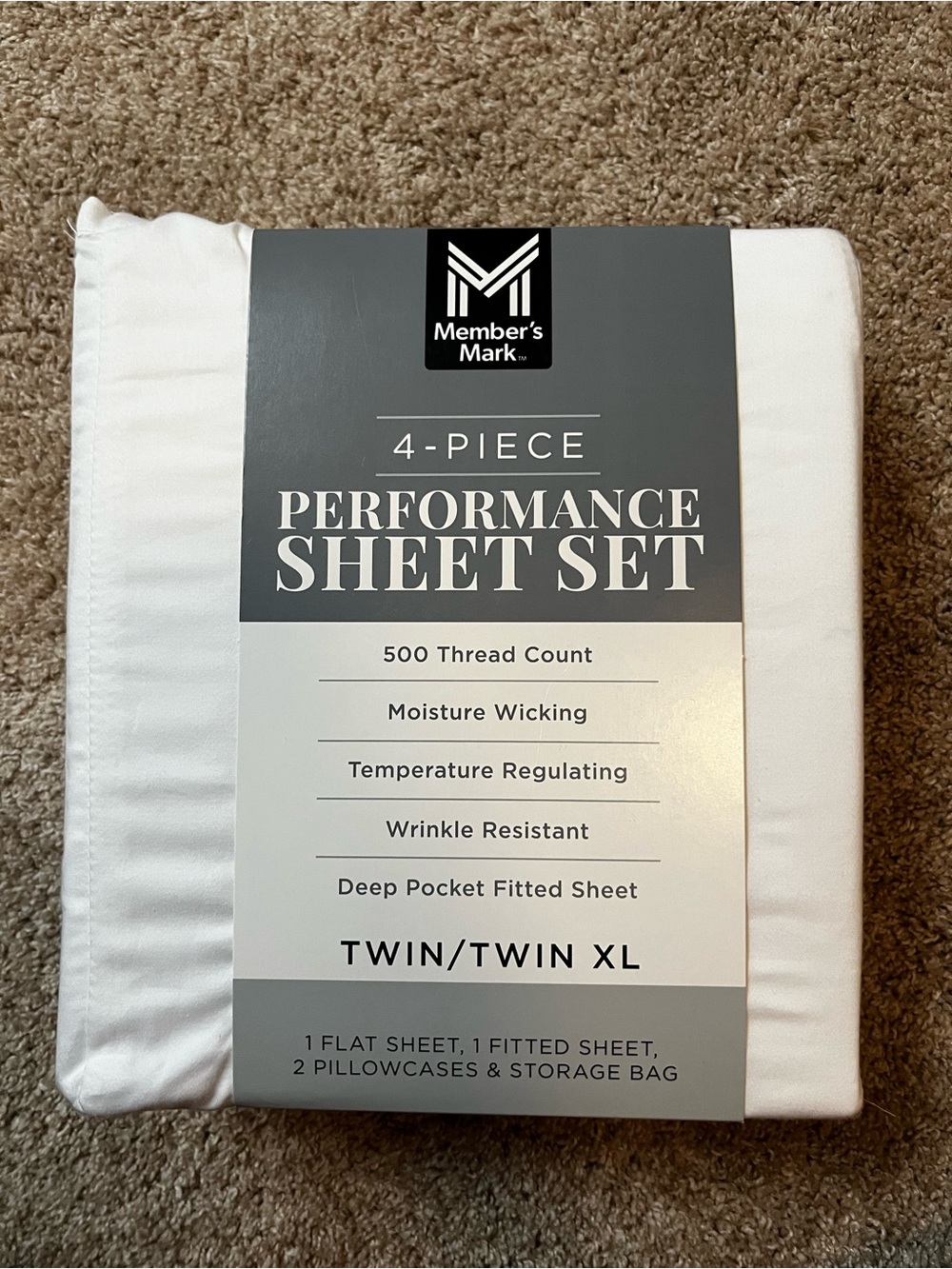 NWT Member's Mark White 4-Piece Performance Sheet Set - Twin/Twin XL